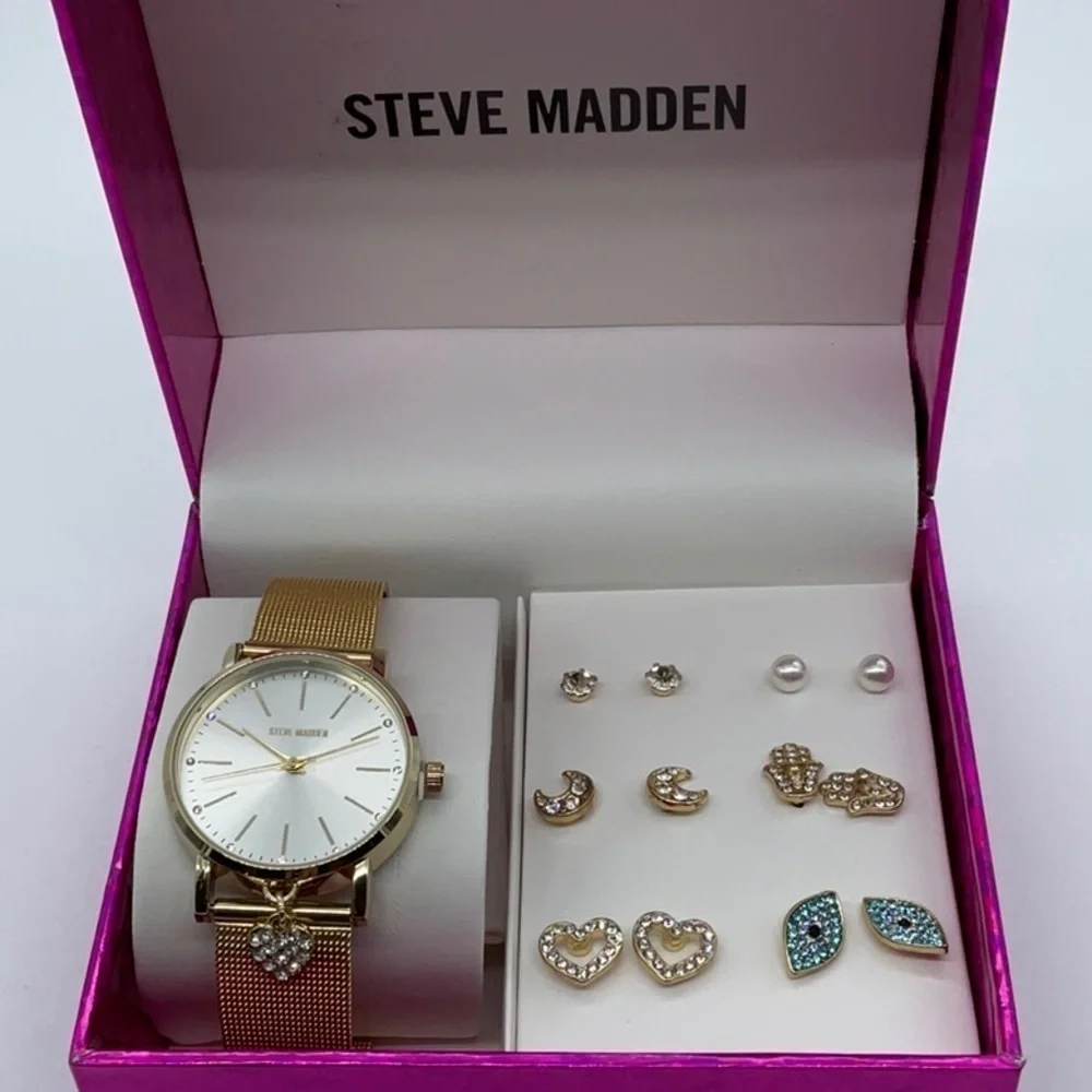 NWOT Steve Madden - Gold watch earring set